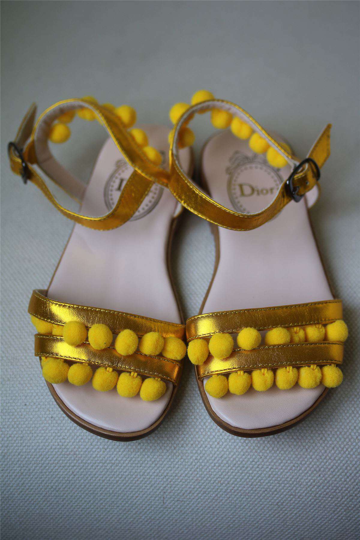 DIOR GIRLS YELLOW POM POM SANDALS EU 27 UK 9