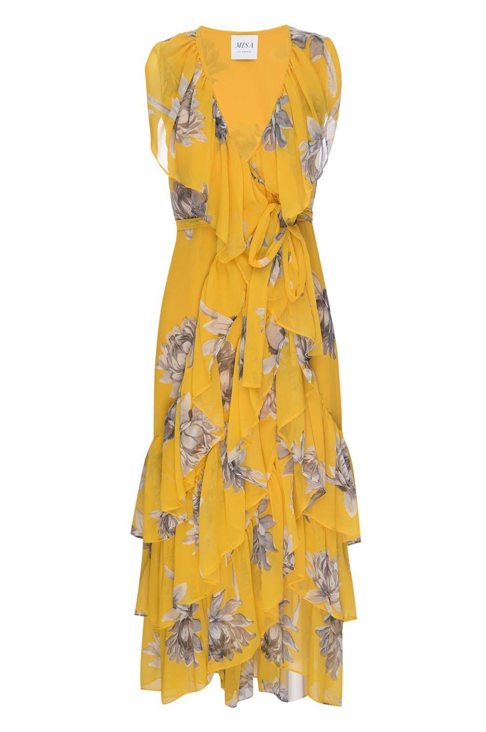 MISA ILUNE FLORAL PRINT WRAP MAXI DRESS LARGE