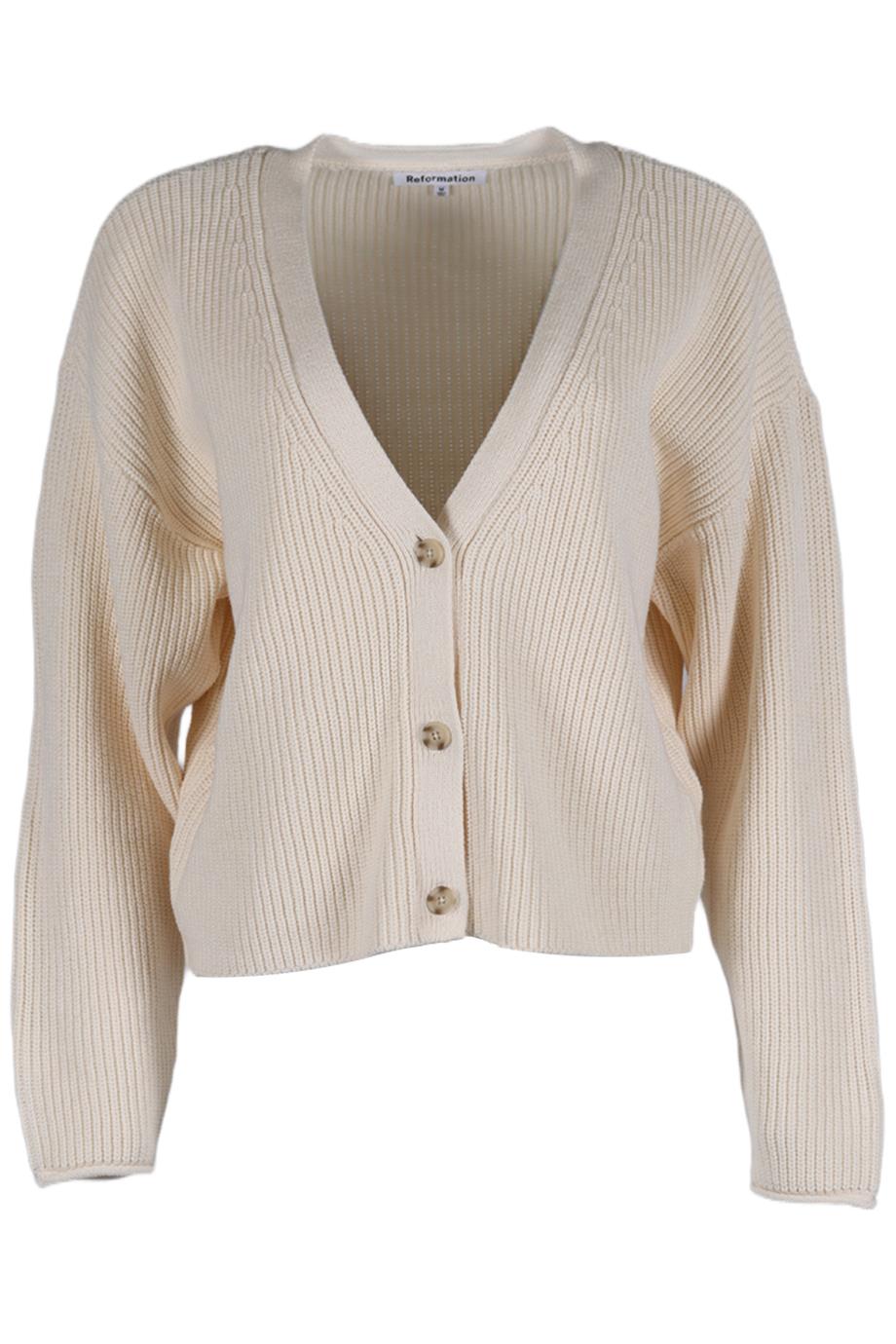 REFORMATION RIBBED COTTON CARDIGAN MEDIUM
