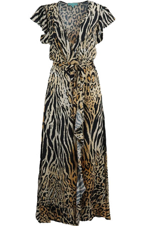 MELISSA ODABASH PRINTED VOILE MAXI WRAP DRESS SMALL