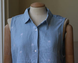 RAILS SLEEVELESS PALM TREE PRINT SHIRT MEDIUM
