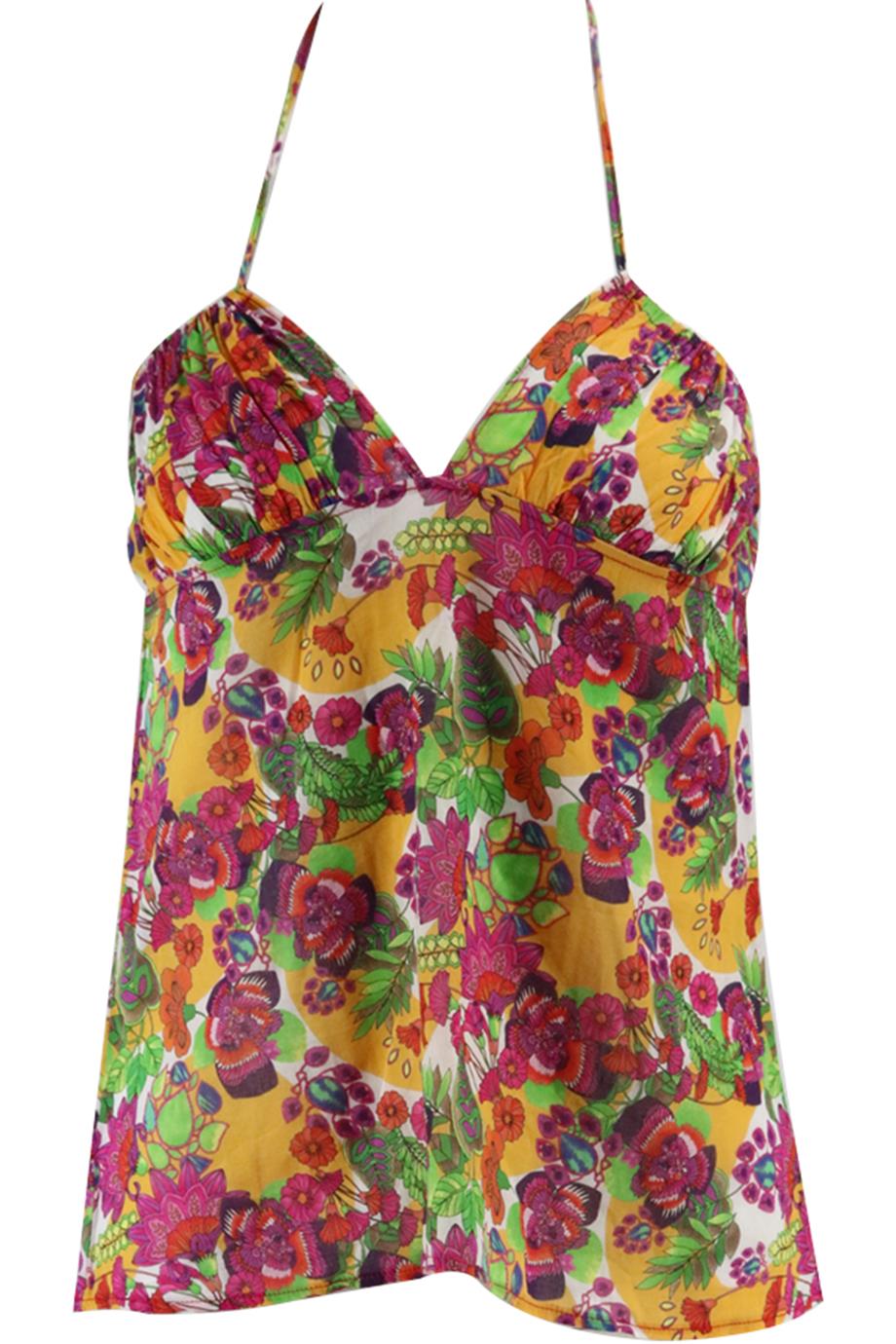 CHRISTIAN DIOR 2004 FLORAL PRINT COTTON HALTERNECK TOP FR 38 UK 10