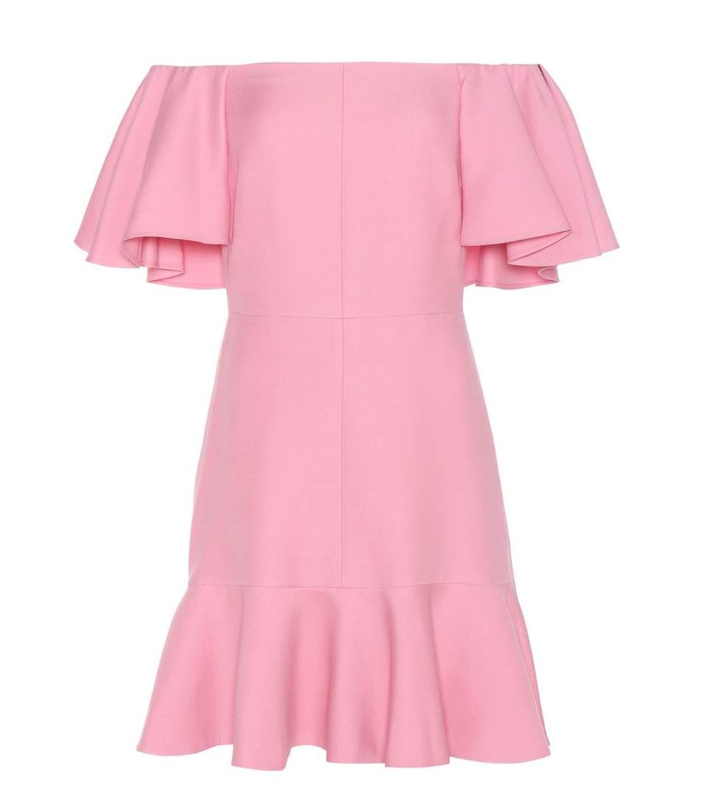 VALENTINO OFF THE SHOULDER SILK BLEND CREPE MINI DRESS IT 44 UK 12