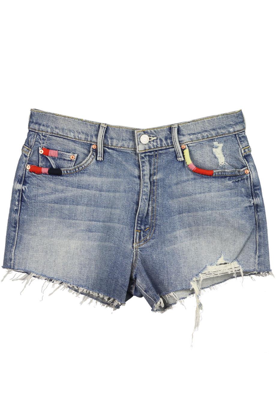MOTHER EMBROIDERED DISTRESSED DENIM SHORTS W25 UK 6/8