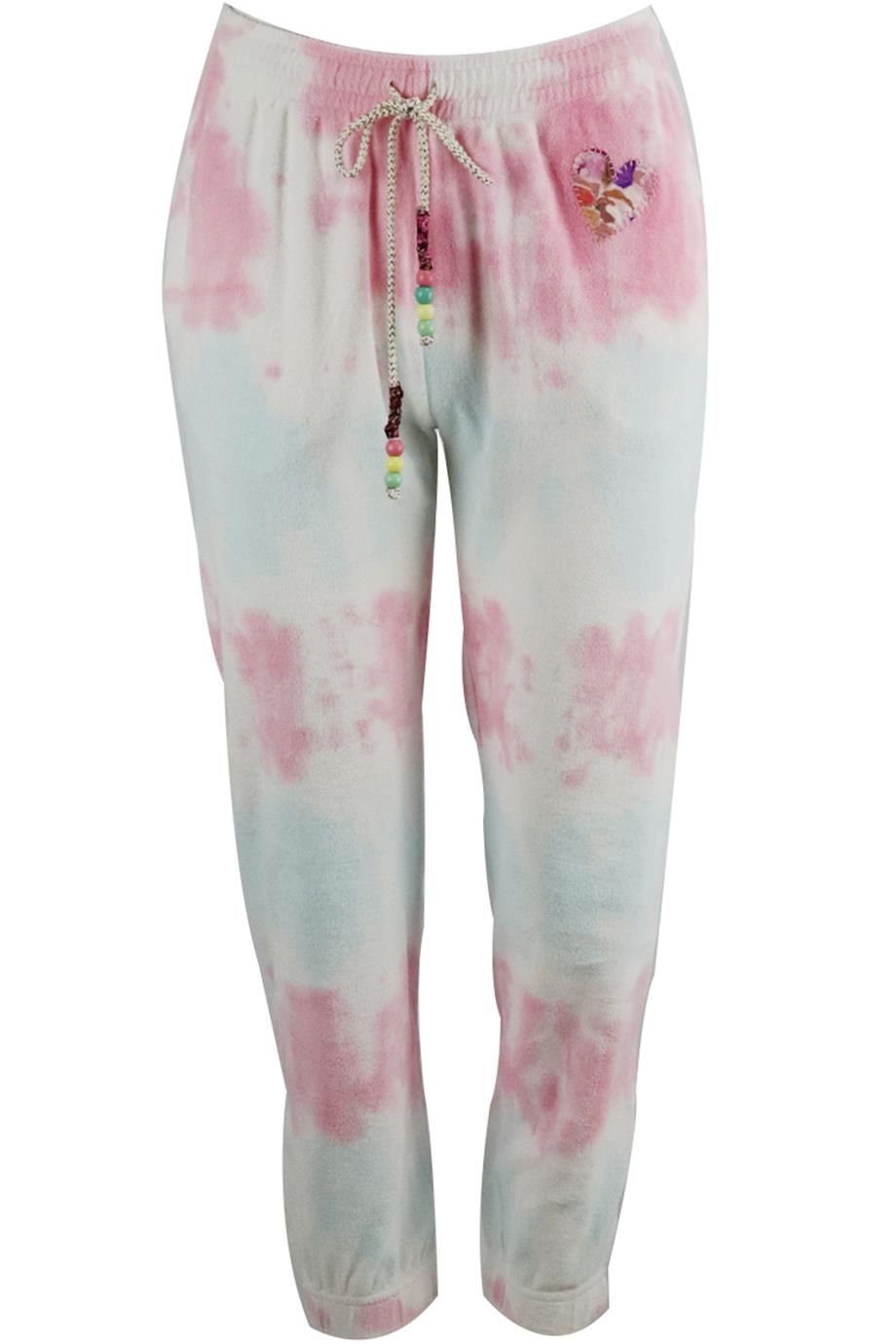 LOVESHACKFANCY TIE DYED COTTON TERRY TRACK PANTS SMALL
