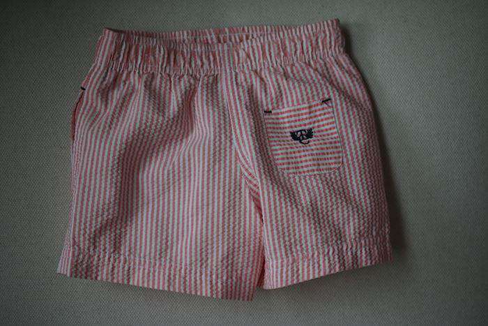 TARTINE ET CHOCOLAT PINK AND WHITE STRIPED SWIM SHORTS 2 YEARS
