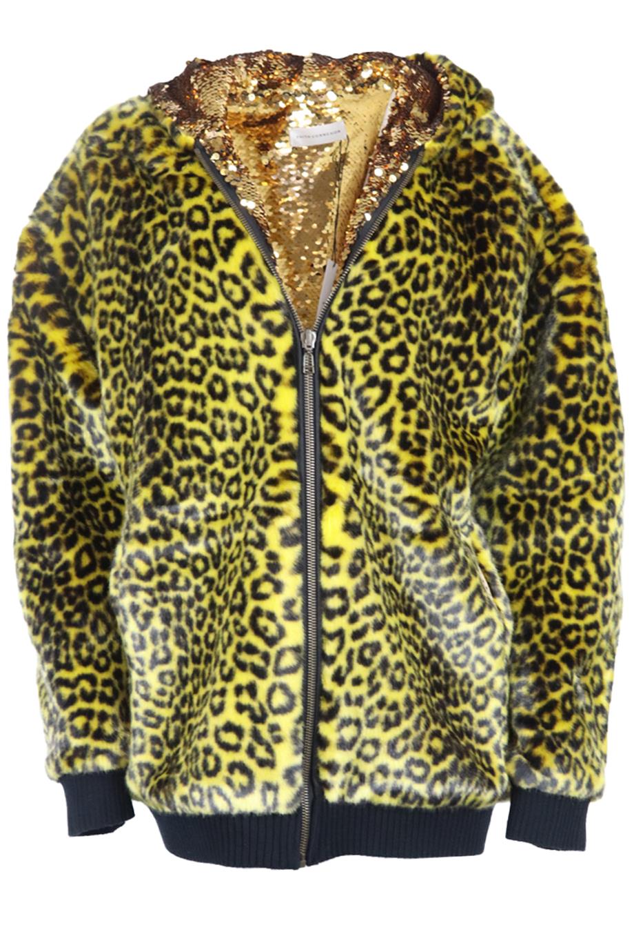 FAITH CONNEXION OVERSIZED SEQUIN LINED LEOPARD PRINT FAUX FUR JACKET SMALL