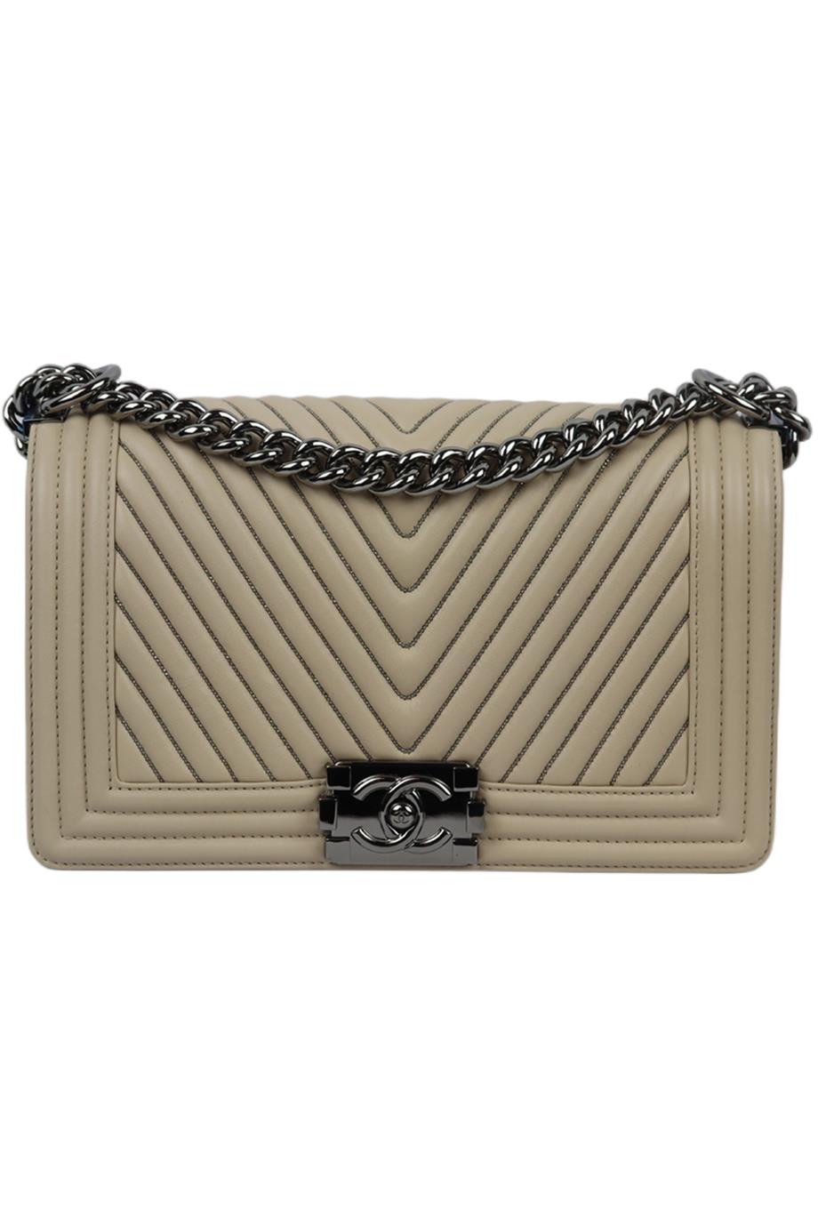 CHANEL 2014 BOY MEDIUM EMBELLISHED CHEVRON LEATHER SHOULDER BAG