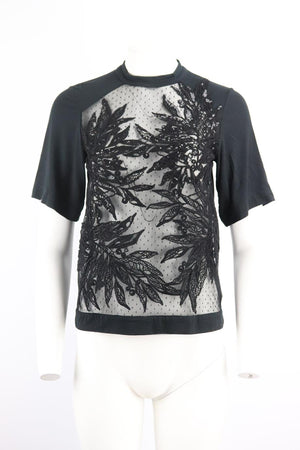 ELIE SAAB SEQUINED TULLE AND COTTON JERSEY T-SHIRT FR 34 UK 6