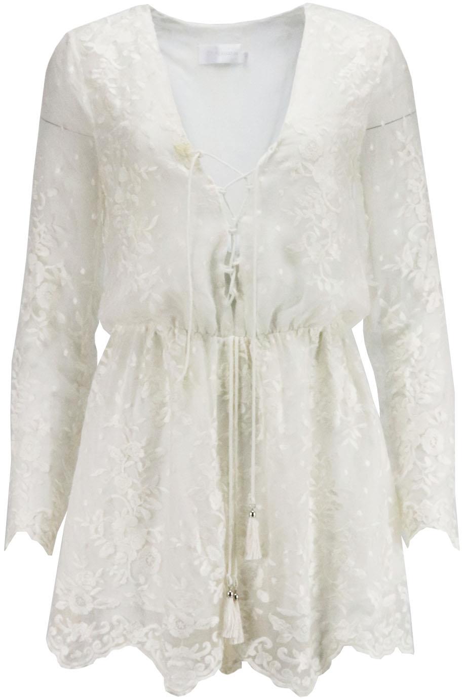 ZIMMERMANN LUCIA LACE UP EMBROIDERED SILK GEORGETTE PLAYSUIT UK 8