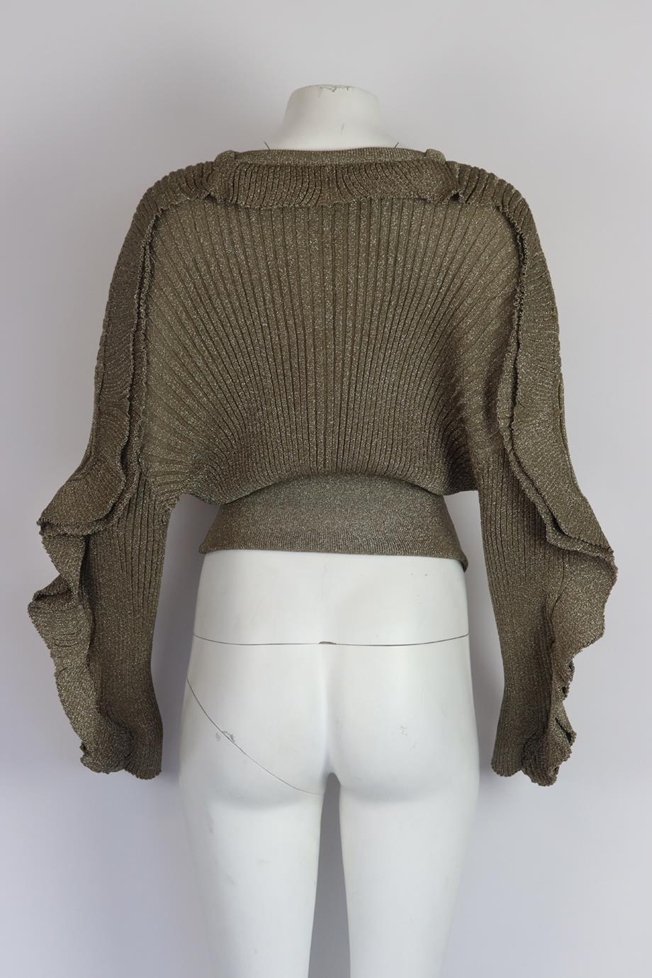 CHLOÉ RUFFLED METALLIC RIBBED SILK BLEND SWEATER MEDIUM