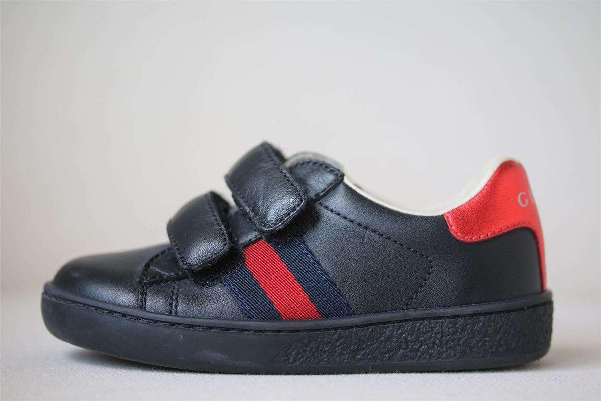 GUCCI BABY BOYS BLACK LEATHER WEB TRAINERS EU 22 UK 5