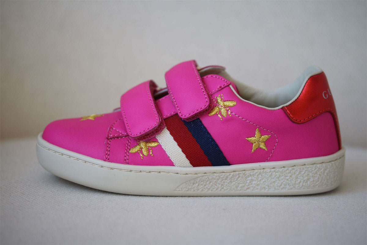 GUCCI GIRLS PINK & GOLD WEB TRAINERS EU 25 UK 8