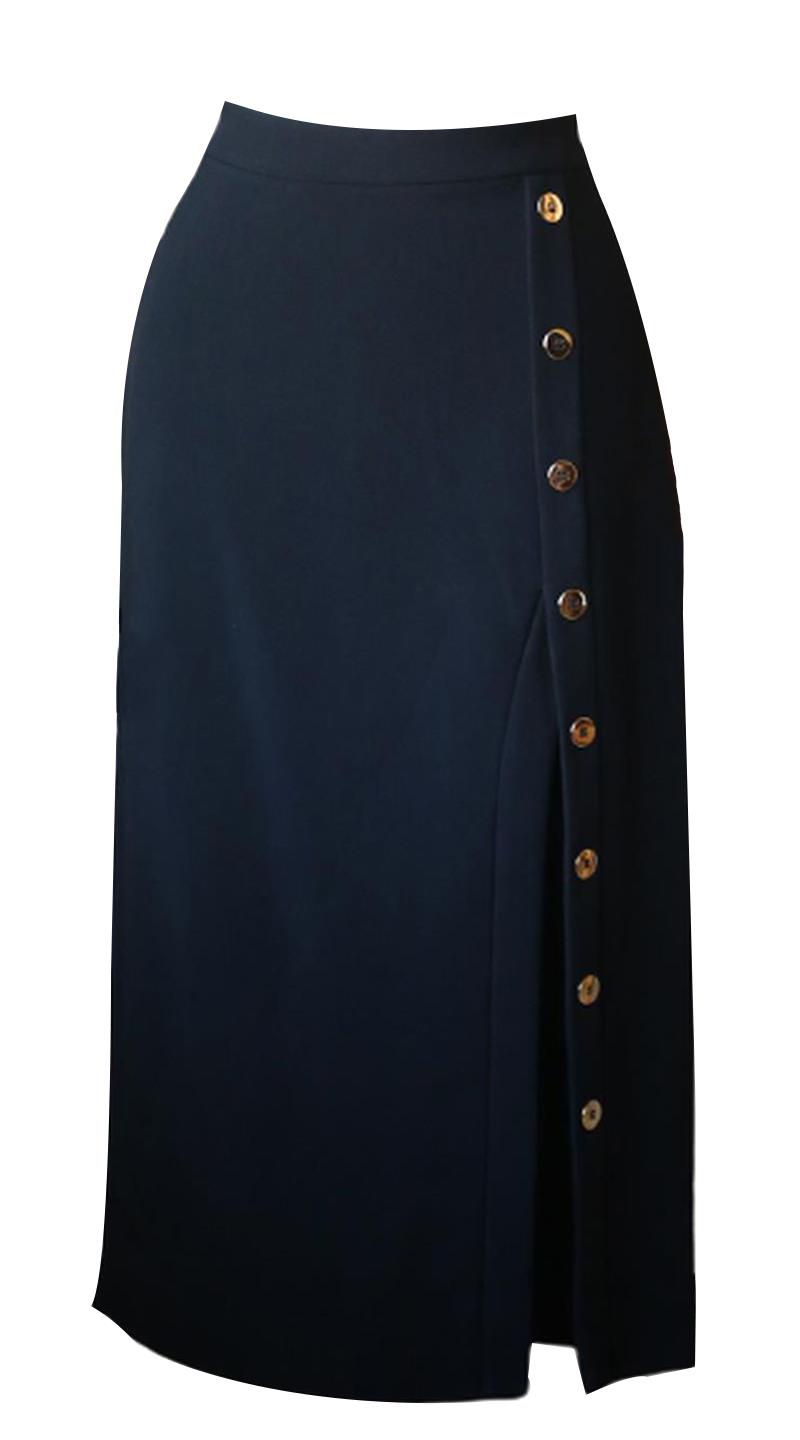 CUSHNIE ET OCHS BUTTON EMBELLISHED STRETCH CADY SKIRT US 4 UK 8
