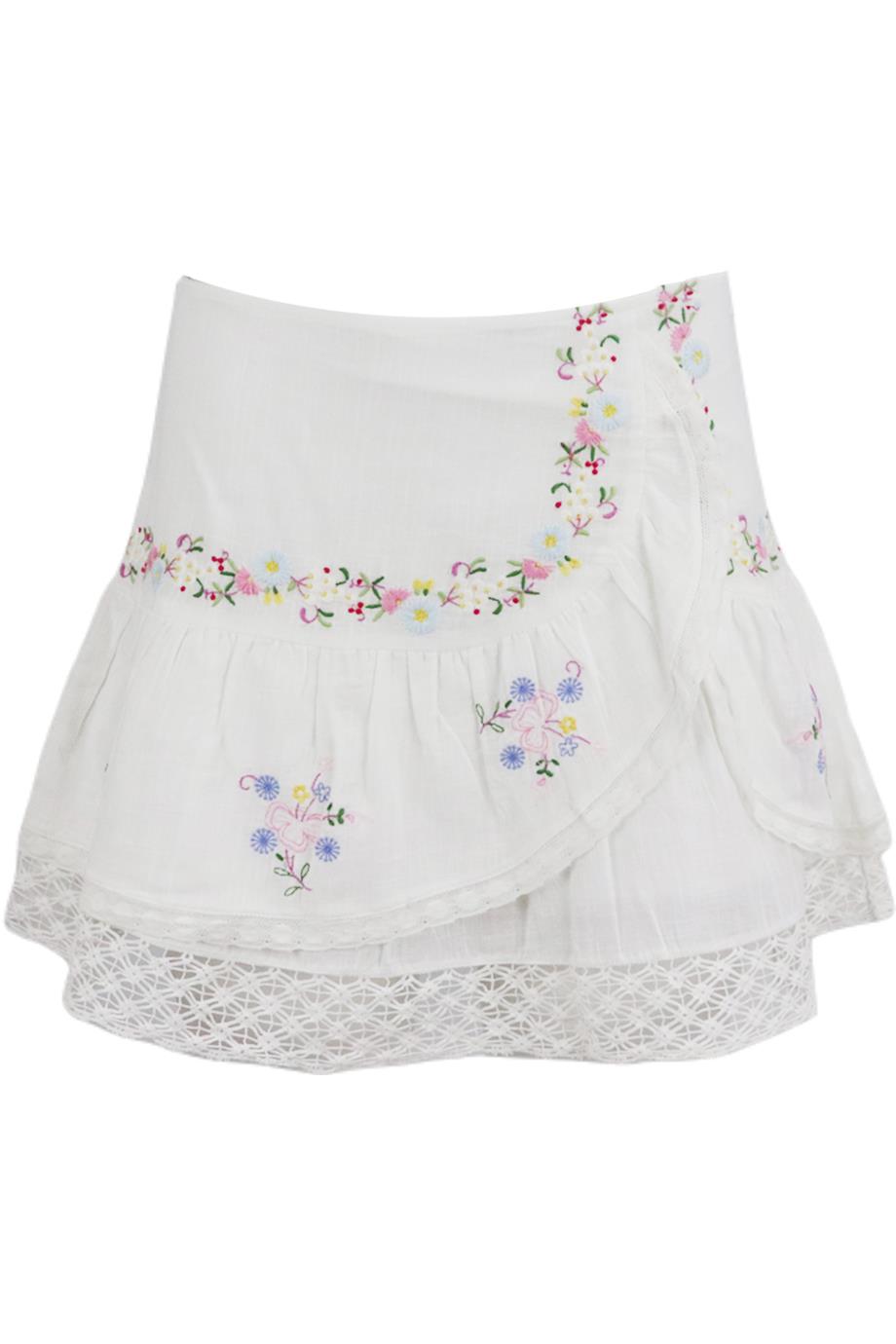 LOVESHACKFANCY EMBROIDERED COTTON VOILE MINI SKIRT US 4 UK 8