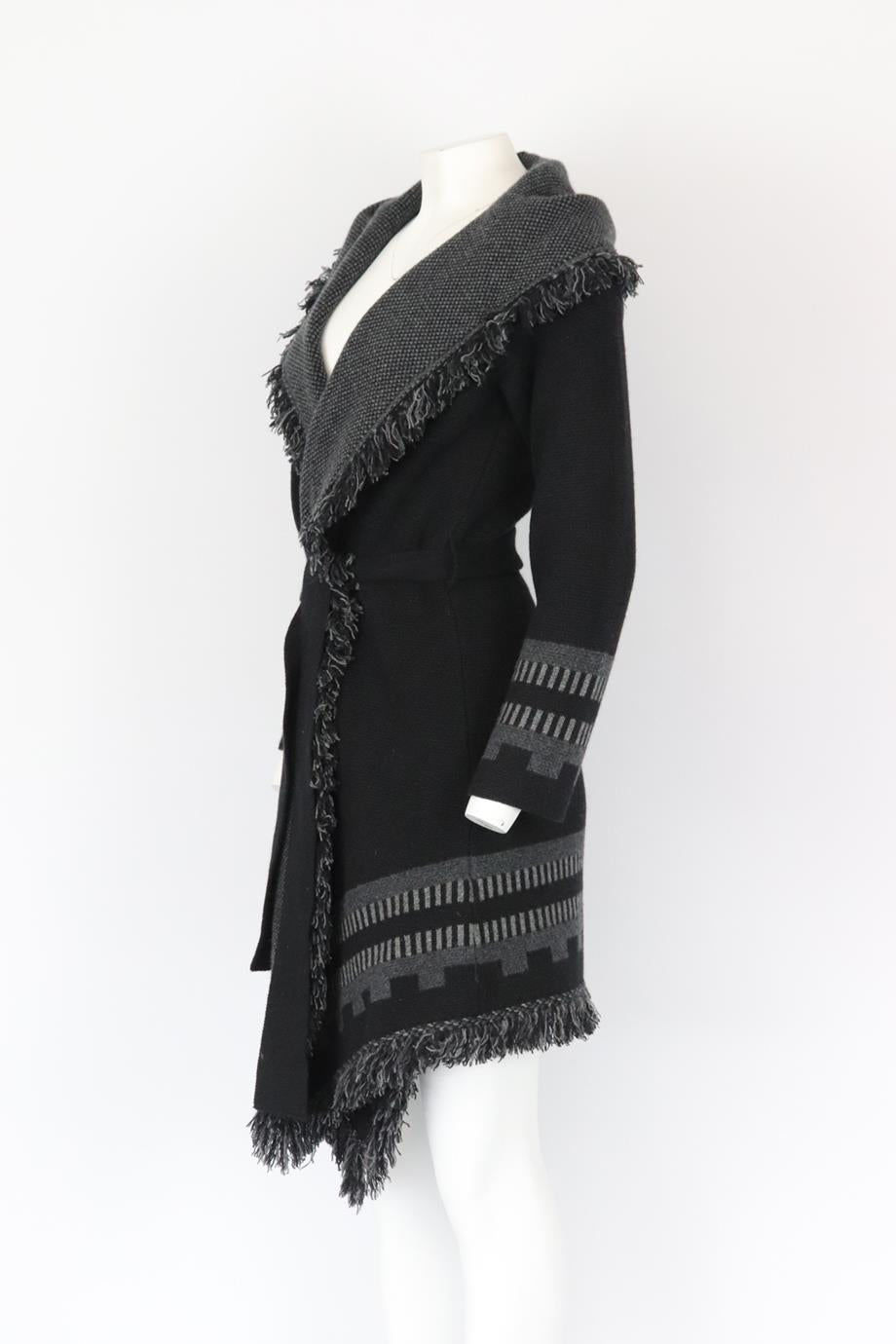 FLEETWOOD LA FRINGED JACQUARD KNIT CASHMERE CARDIGAN XSMALL-SMALL