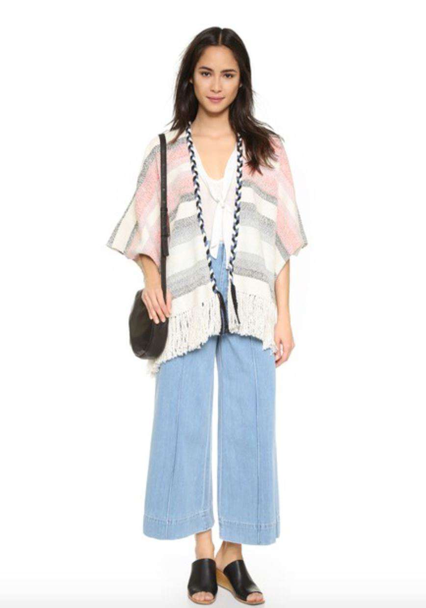ULLA JOHNSON GEORGIA STRIPED COTTON PONCHO ONE SIZE