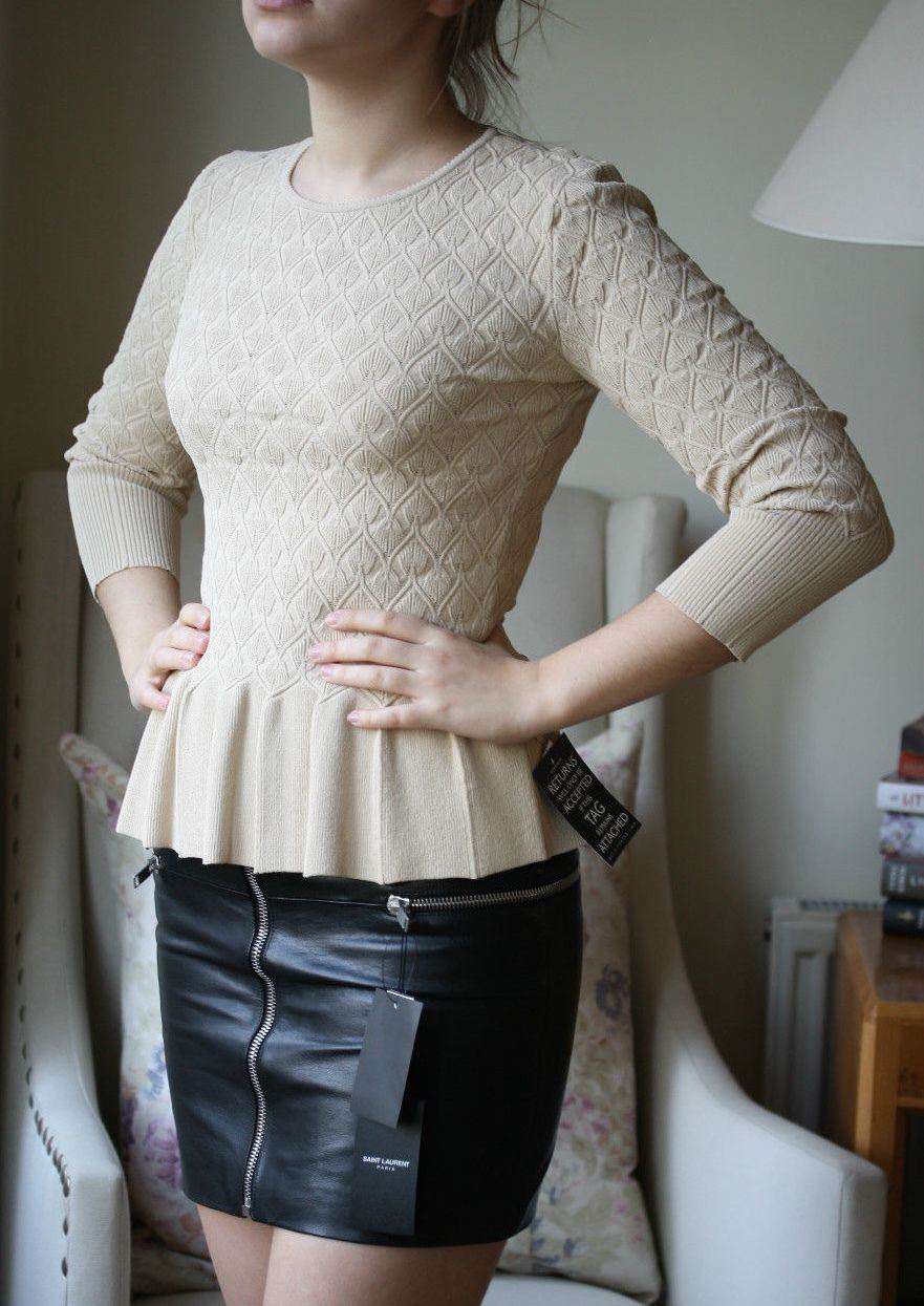 ALEXANDER MCQUEEN TEXTURED PEPLUM SWEATER TOP LARGE