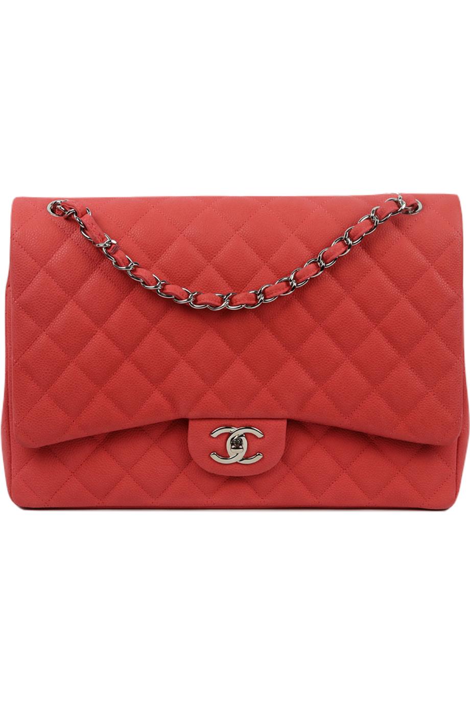 CHANEL 2014 MAXI CLASSIC QUILTED MATTE CAVIAR LEATHER DOUBLE FLAP SHOULDER BAG