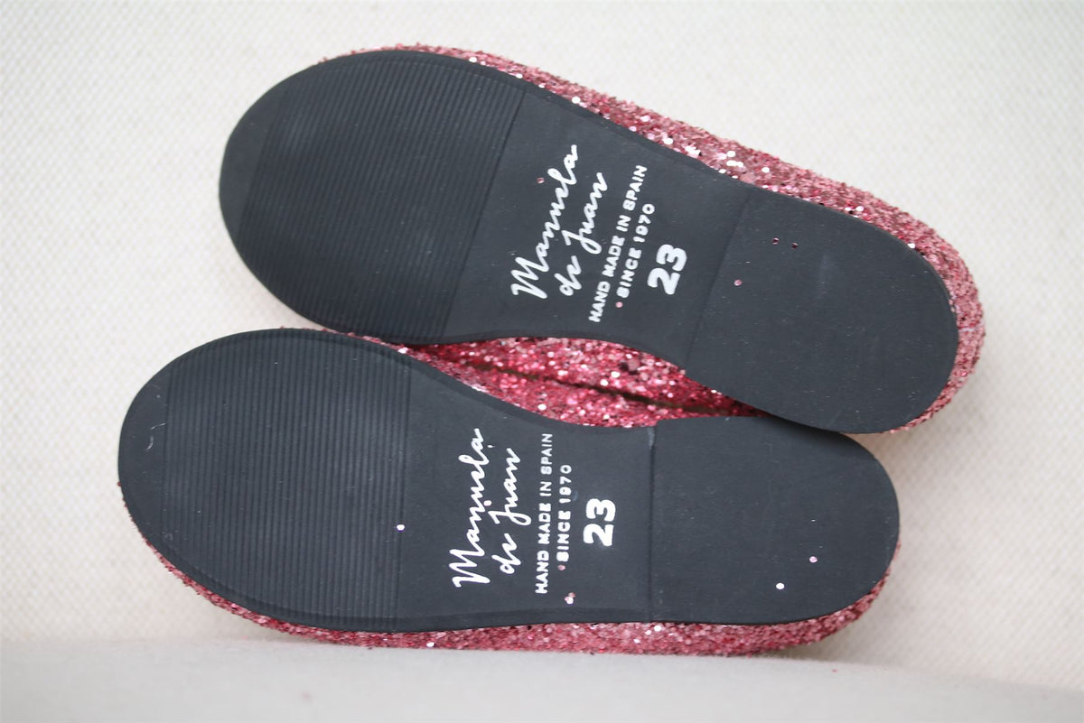 MANUELA DE JUAN GIRLS PINK GLITTER LEATHER NANNY PUMPS EU 23 UK 6