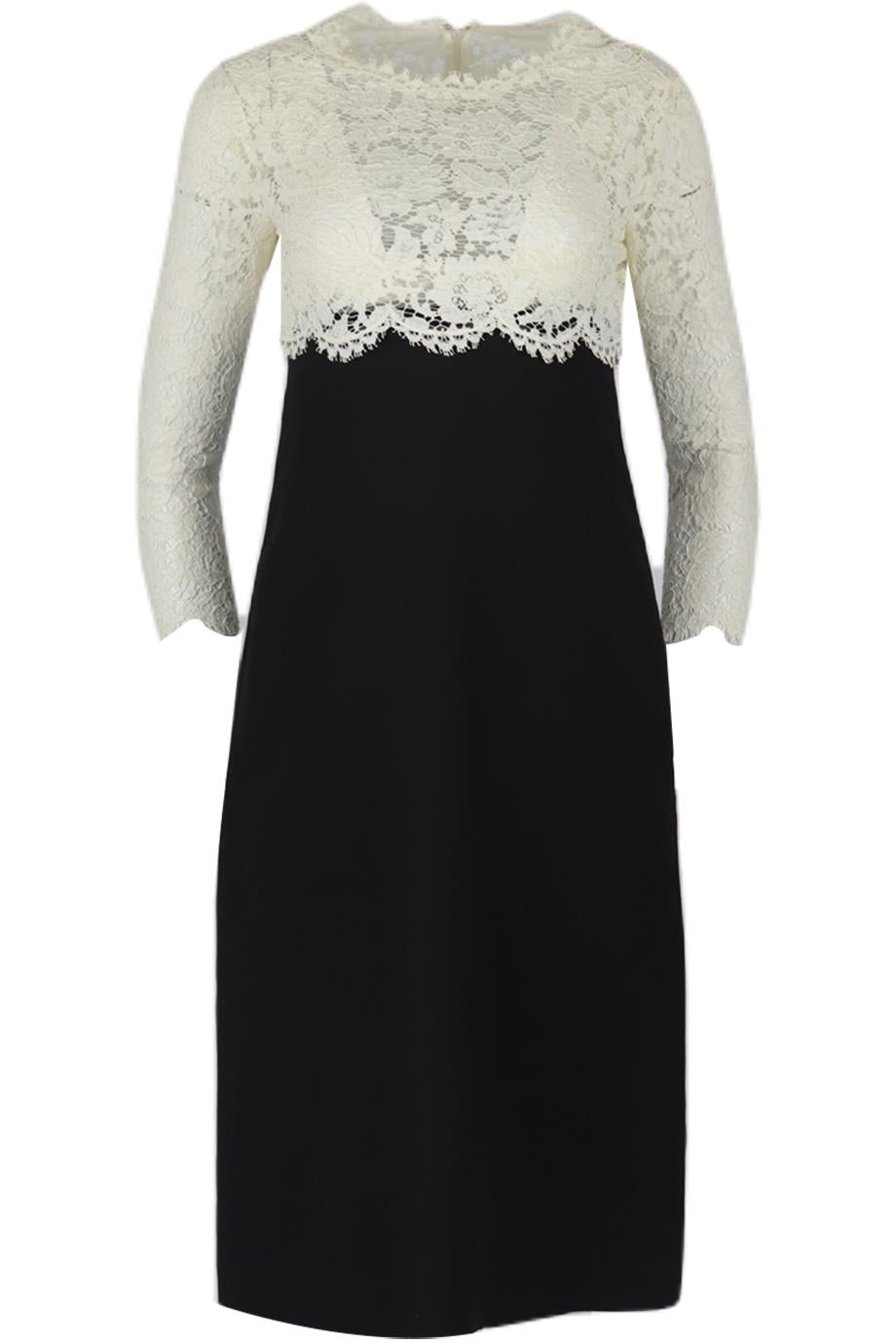 VALENTINO LACE PANELED WOOL AND SILK BLEND MIDI DRESS IT 40 UK 8