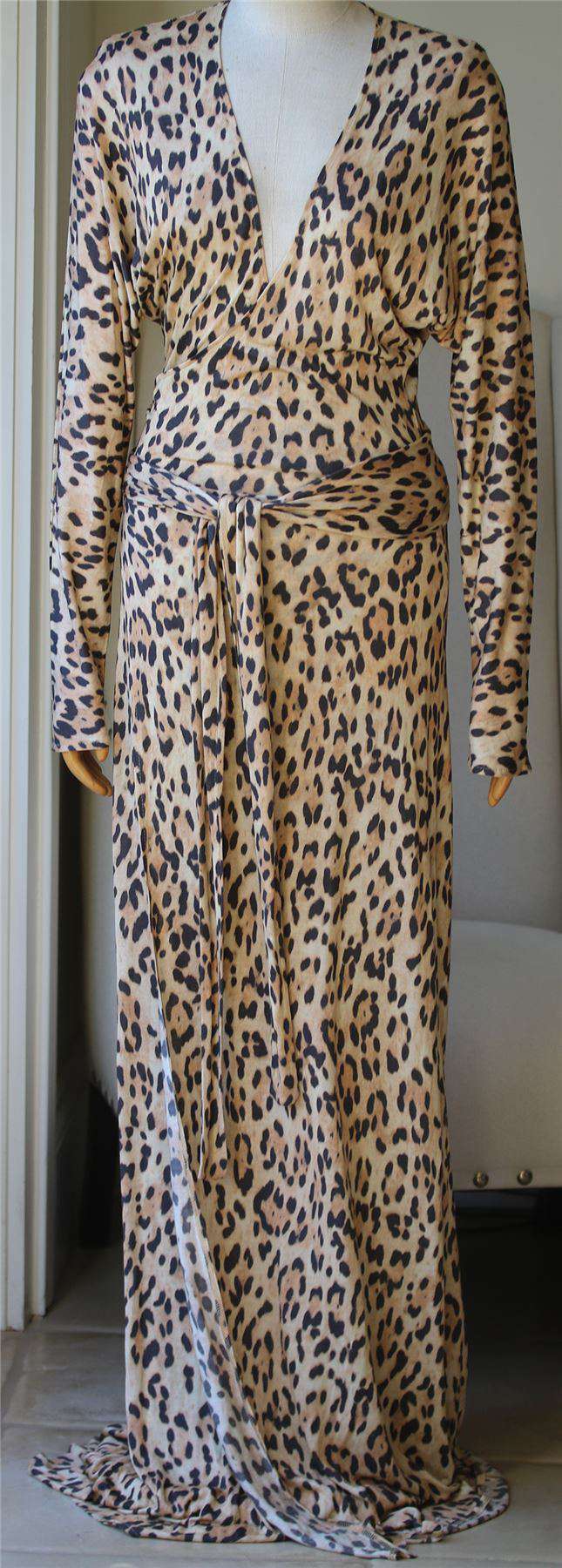 MELISSA ODABASH GARBO CHEETAH-PRINT WRAP MAXI DRESS MEDIUM