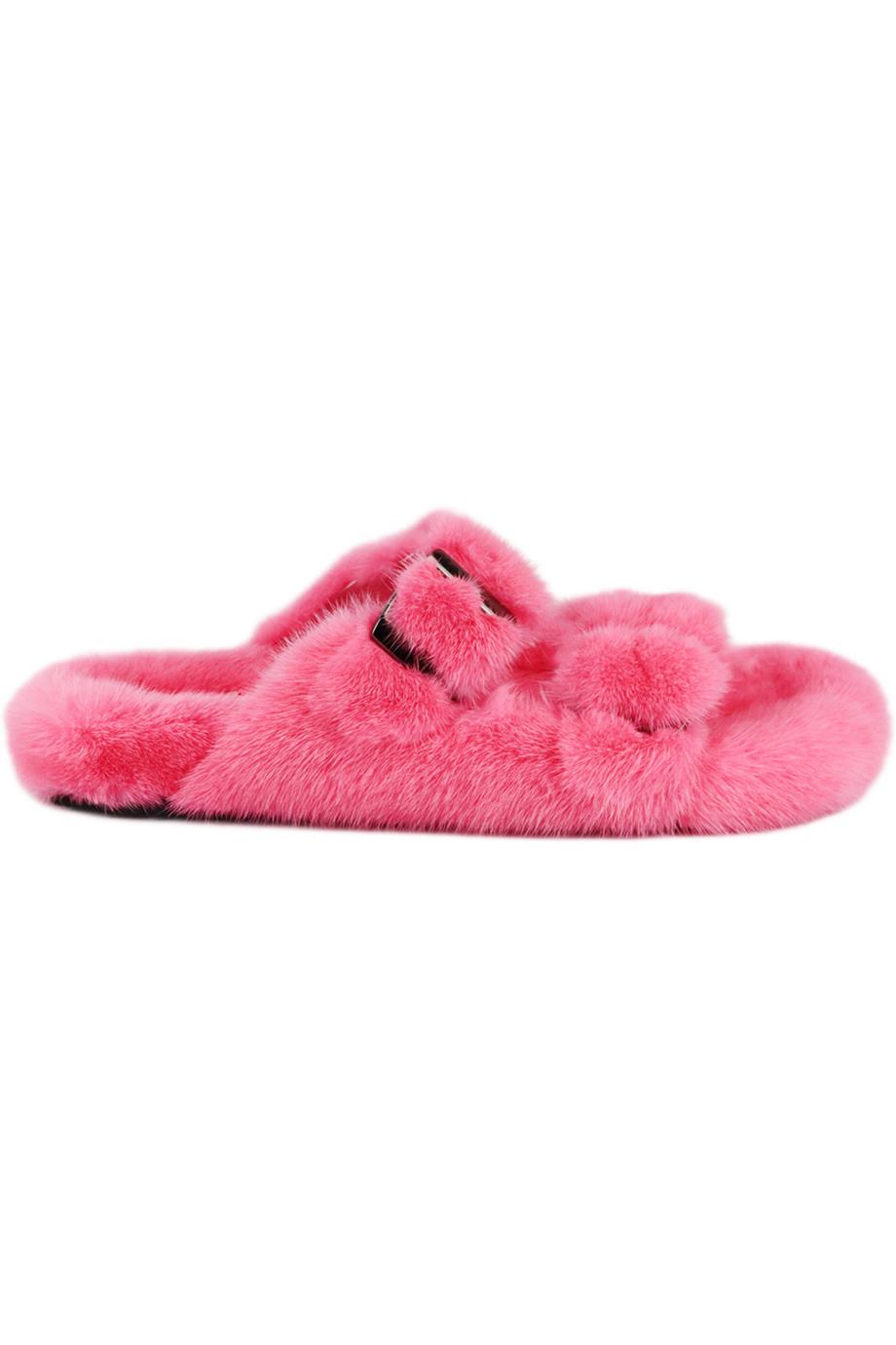 CONFETTI MINK FUR AND LEATHER SLIDES EU 38 UK 5 US 8