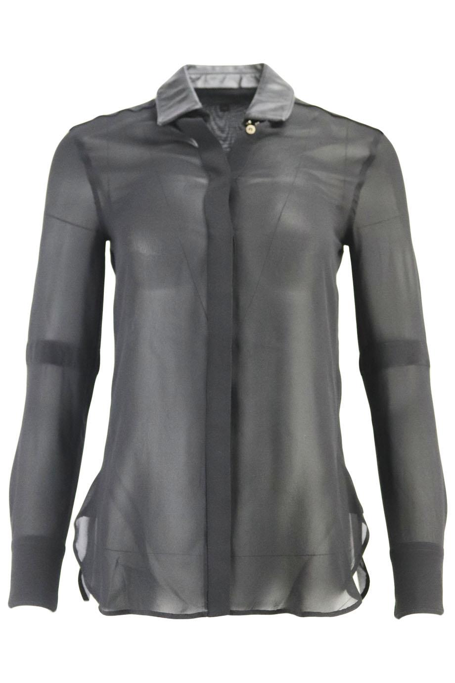 BELSTAFF LEATHER TRIMMED SILK SHIRT IT 38 UK 6