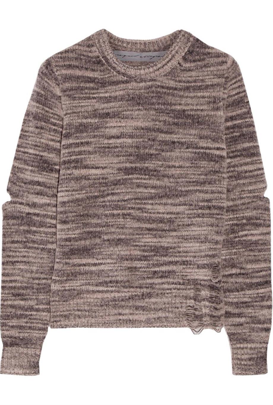 RAQUEL ALLEGRA DISTRESSED MÉLANGE MERINO WOOL BLEND SWEATER UK 6