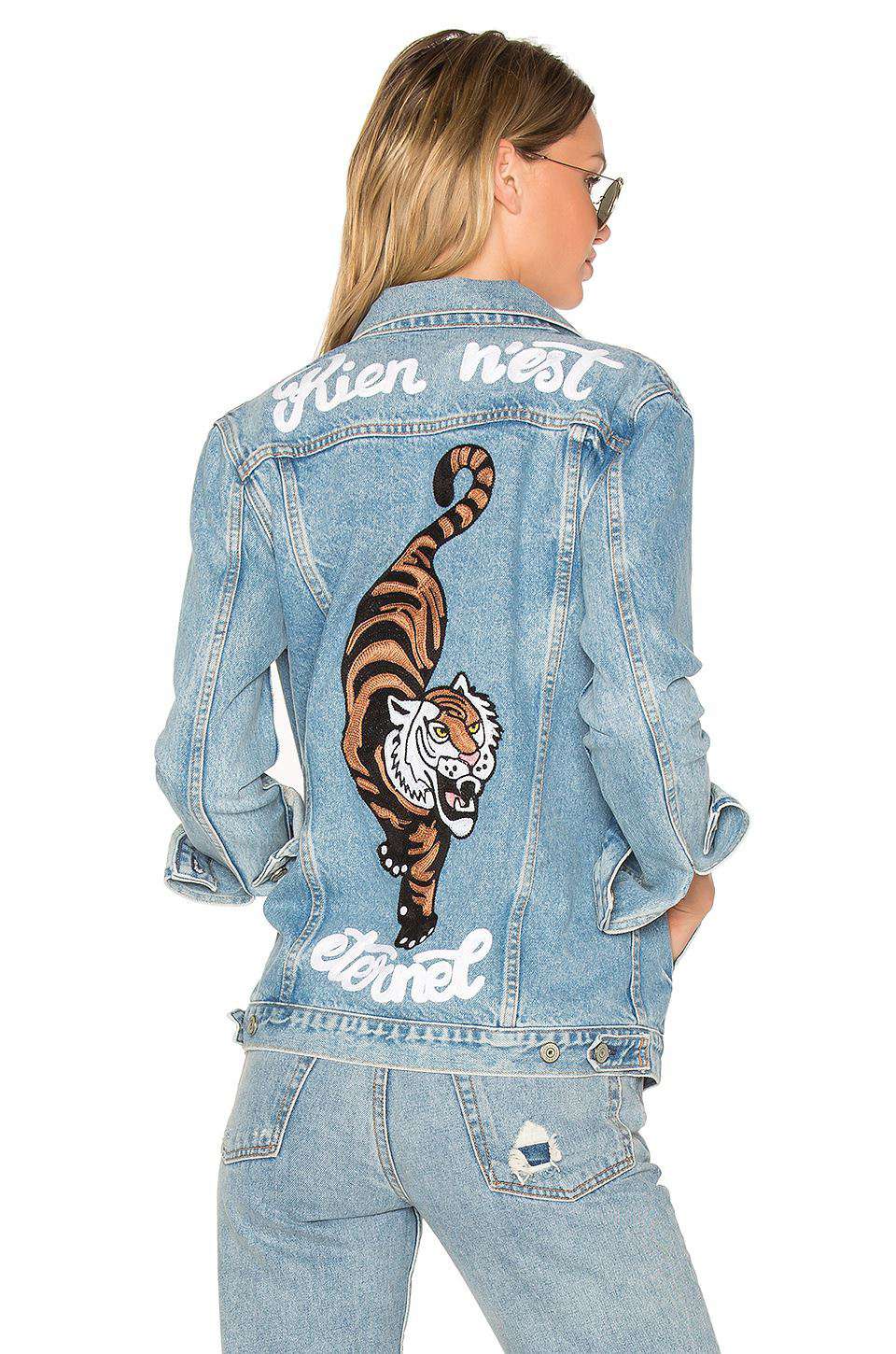 GRLFRND DARIA OVERSIZED EMBROIDERED DENIM TRUCKER JACKET SMALL