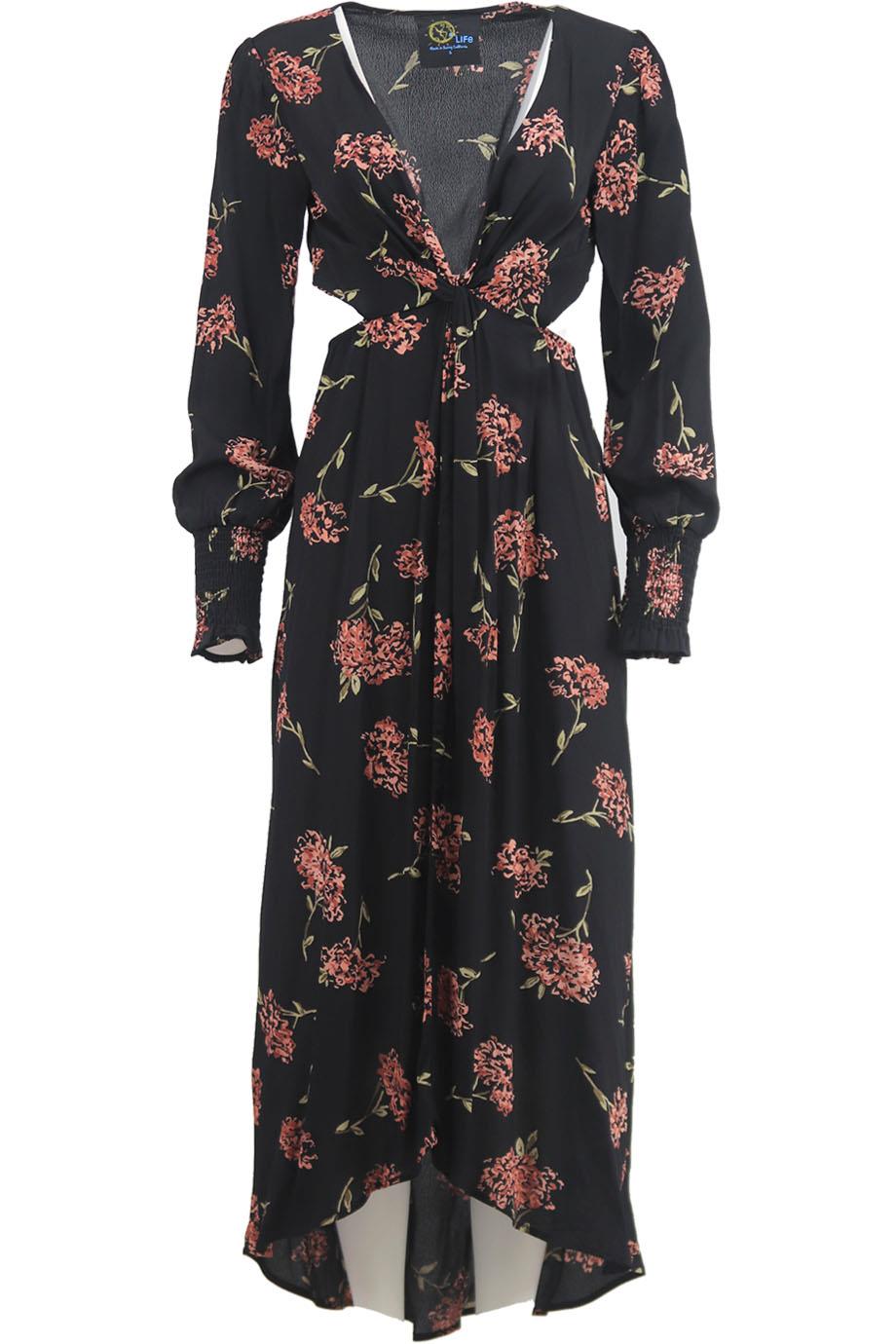 BLUE LIFE CUTOUT FLORAL PRINT CREPE MAXI DRESS SMALL