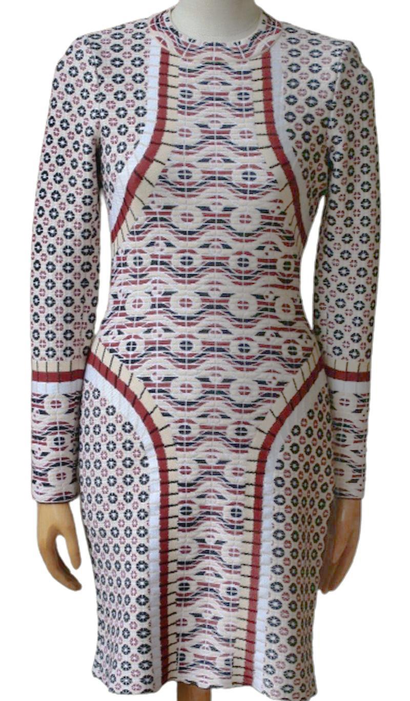 AZZEDINE ALAIA PATTERNED LONG-SLEEVE BODYCON DRESS FR 38 UK 10