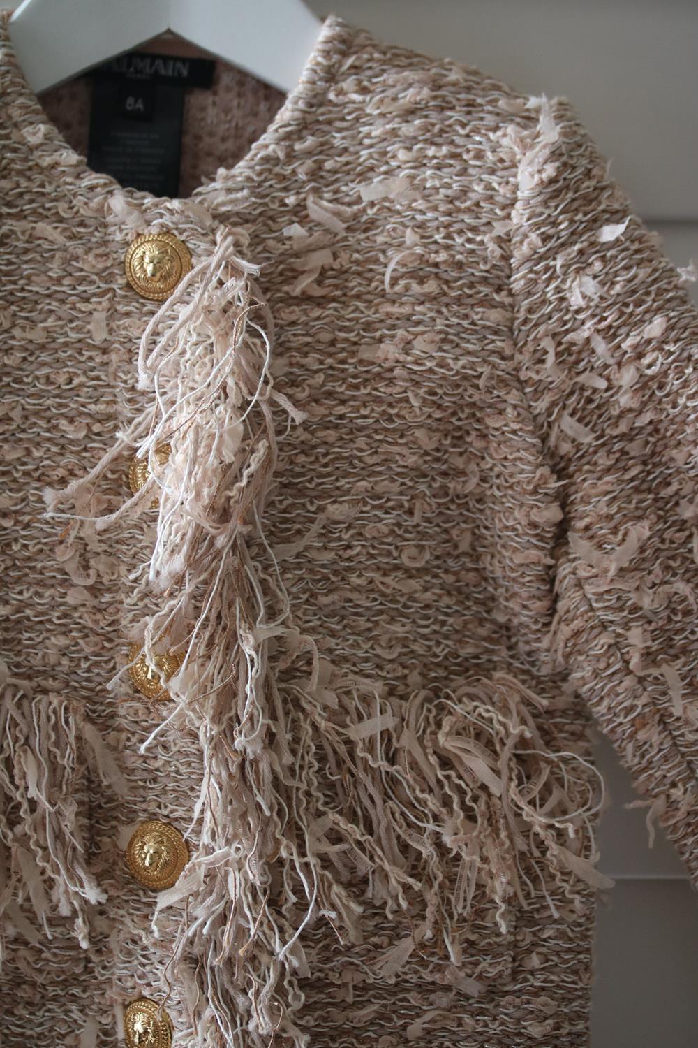 BALMAIN KIDS GIRLS FRINGED TWEED JACKET 6 YEARS
