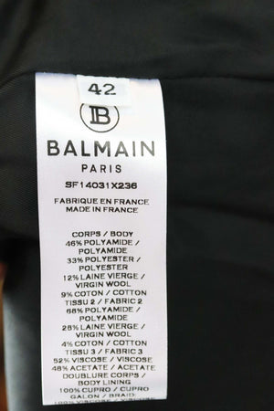 BALMAIN BUTTON EMBELLISHED METALLIC BOUCLÉ TWEED MINI SKIRT FR 42 UK 14