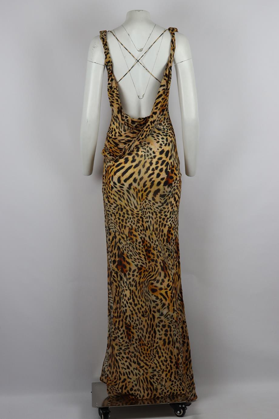 RAT AND BOA DRAPED LEOPARD PRINT CREPE MAXI DRESS XSMALL