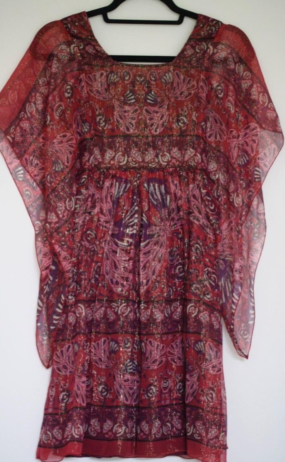 ANNA SUI LAMÉ STRIPED PRINTED SILK BLEND MINI DRESS US 4 UK 8
