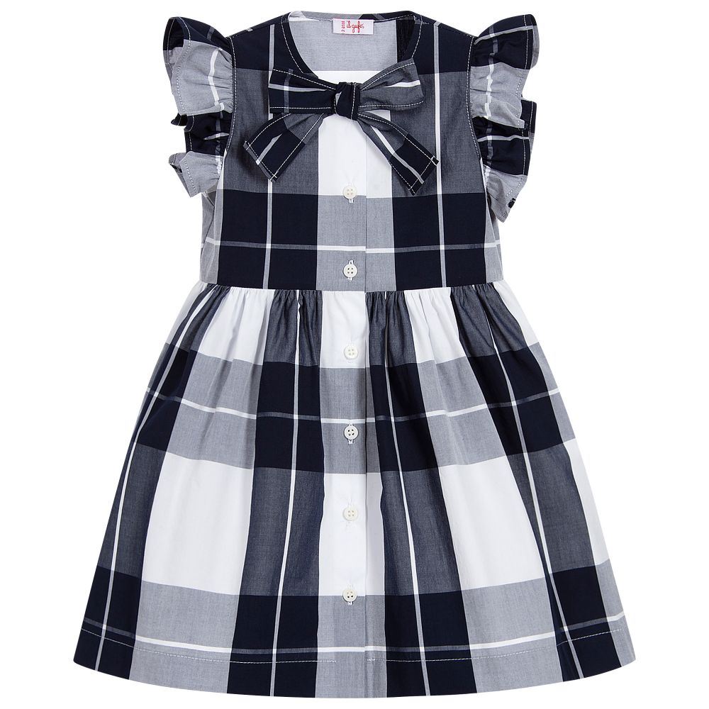 IL GUFO GIRLS NAVY BLUE CHECKED DRESS 4 YEARS
