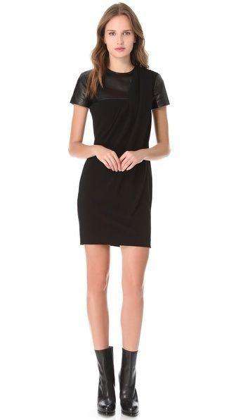 ALEXANDER WANG BLACK LEATHER T-SHIRT DRESS WITH DRAPING SMALL