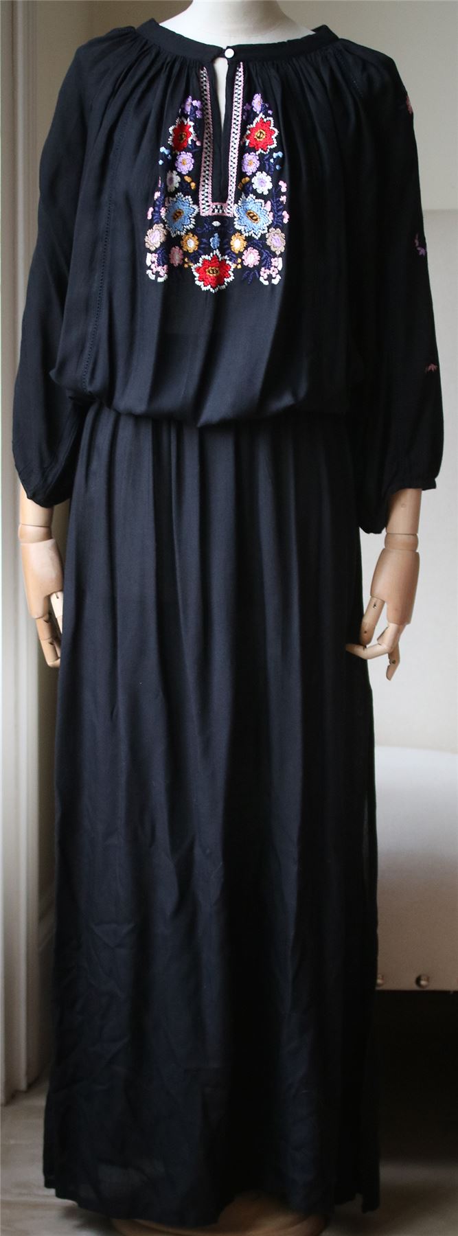 MELISSA ODABASH SIENNA EMBROIDERED VOILE MAXI DRESS SMALL