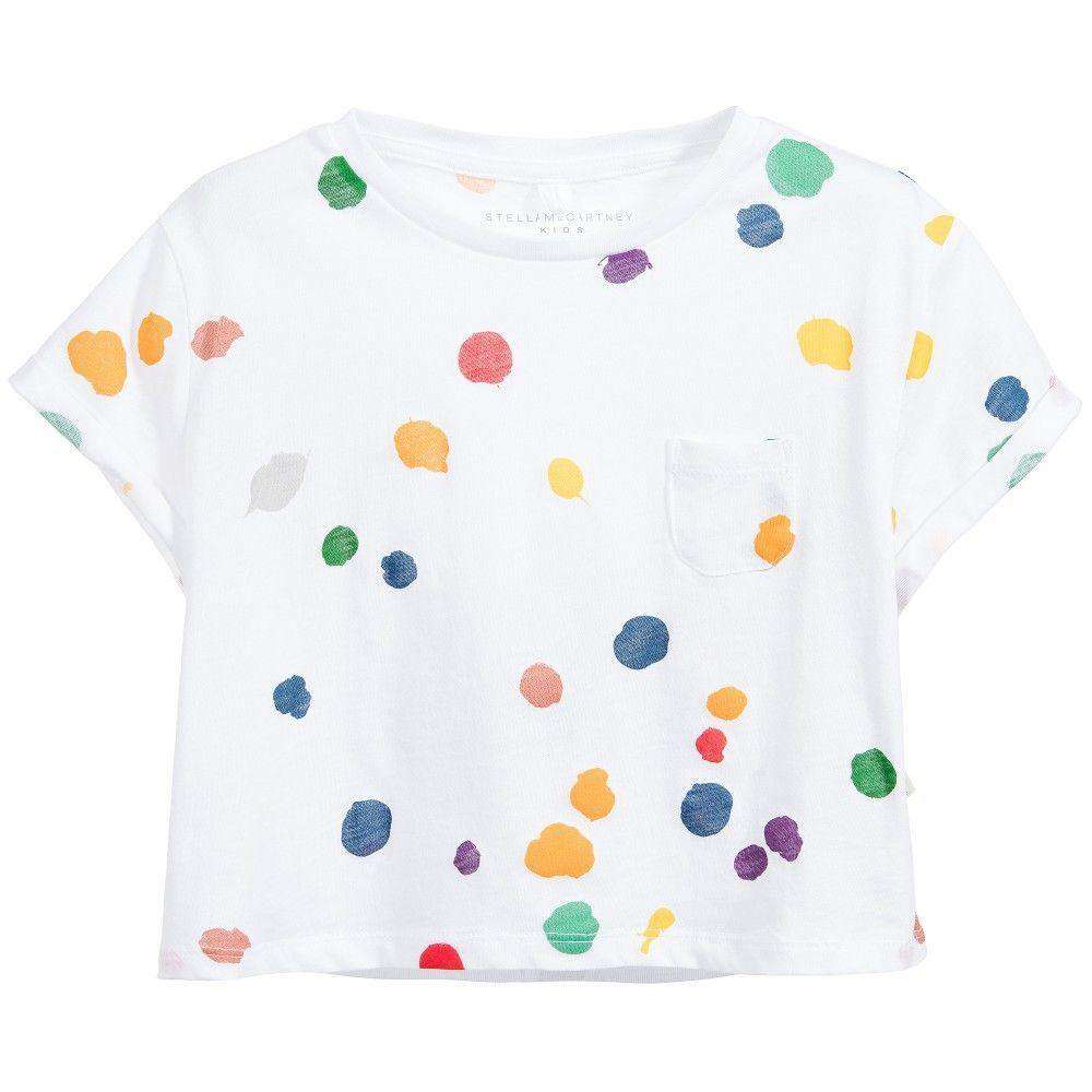 STELLA MCCARTNEY KIDS BABY GIRLS WHITE SPOTTY PLUM CROPPED TOP 3 YEARS