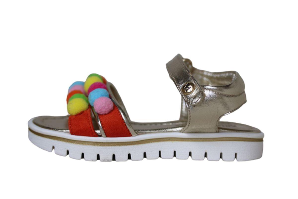 MISSOURI GIRLS GOLD LEATHER SANDALS WITH POM-POMS EU 24 UK 7