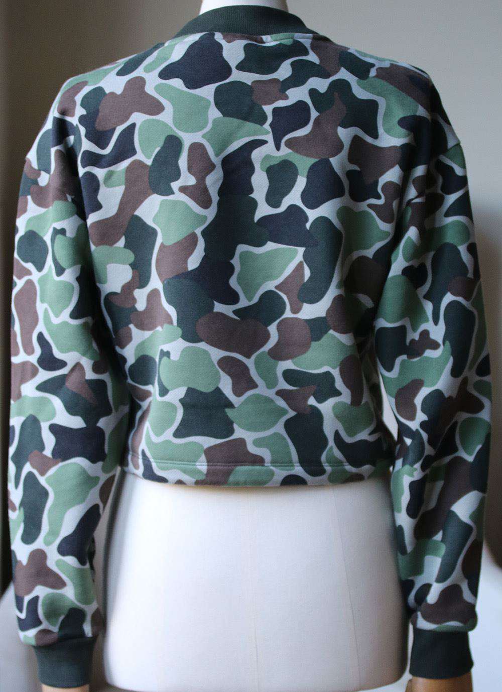 ADIDAS ORIGINALS CAMO PRINT DRAWSTRING CROP SWEATER UK 8