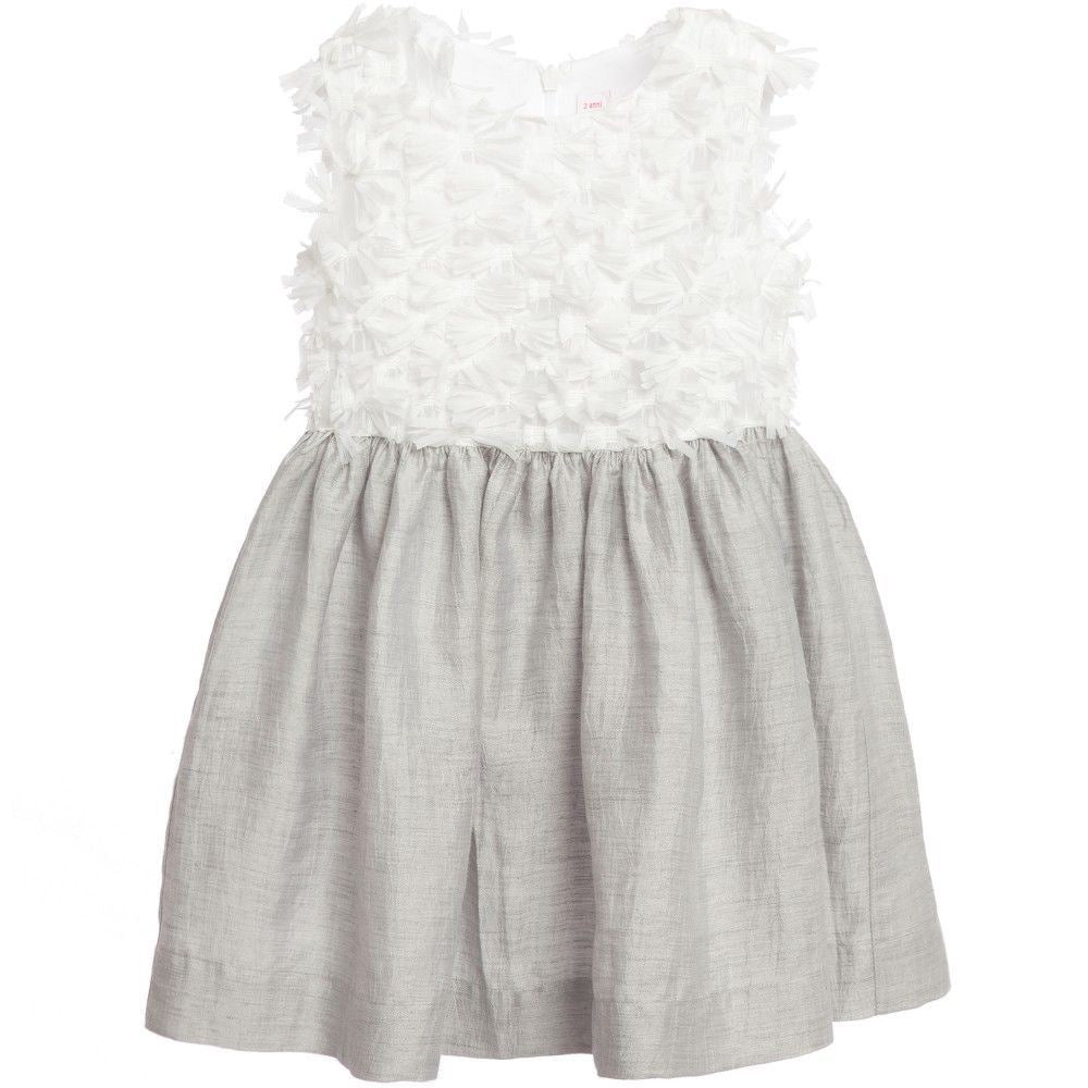 IL GUFO BABY GIRLS GREY LINEN AND ORGANZA DRESS 2 YEARS