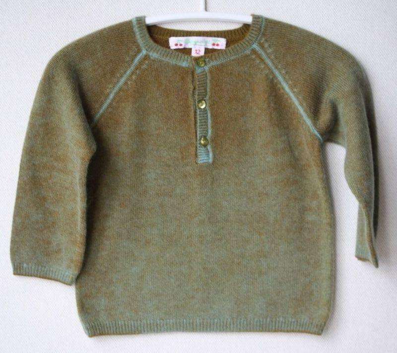 BONPOINT BABY KHAKI CASHMERE SWEATER 12 MONTHS
