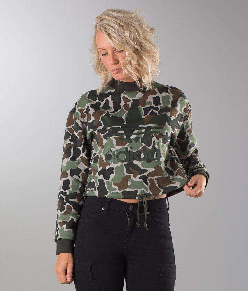 ADIDAS ORIGINALS CAMO PRINT DRAWSTRING CROP SWEATER UK 8