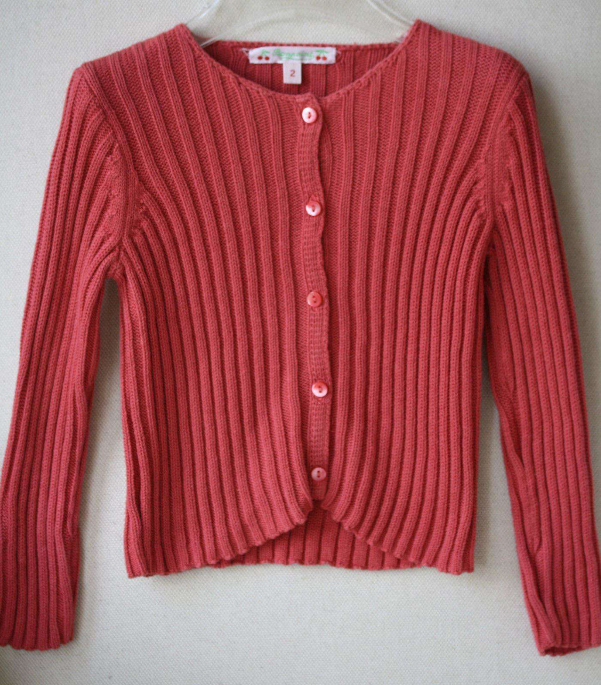 BONPOINT BABY DARK PINK COTTON RIBBED CARDIGAN 2 YEARS