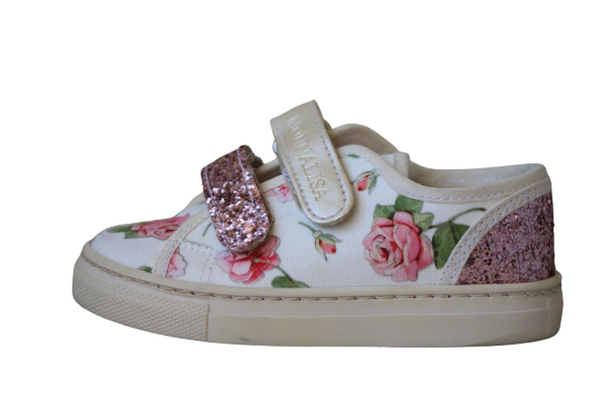 MONNALISA GIRLS PINK FLORAL CANVAS & GLITTER TRAINERS EU 24 UK 7