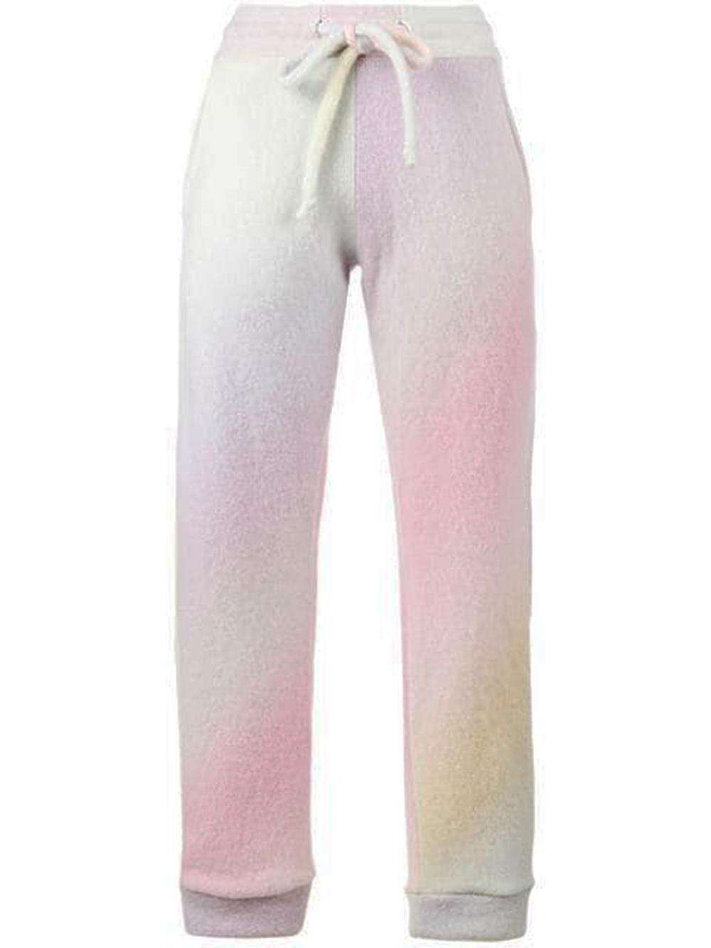 THE ELDER STATESMAN PASTEL TIE DYE CASHMERE TRACK PANTS MEDIUM