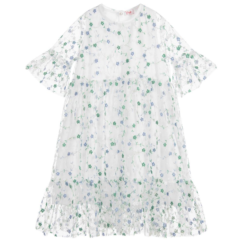 IL GUFO GIRLS WHITE EMBROIDERED TULLE DRESS 5 YEARS