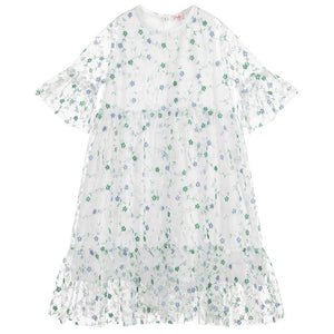 IL GUFO GIRLS WHITE EMBROIDERED TULLE DRESS 5 YEARS